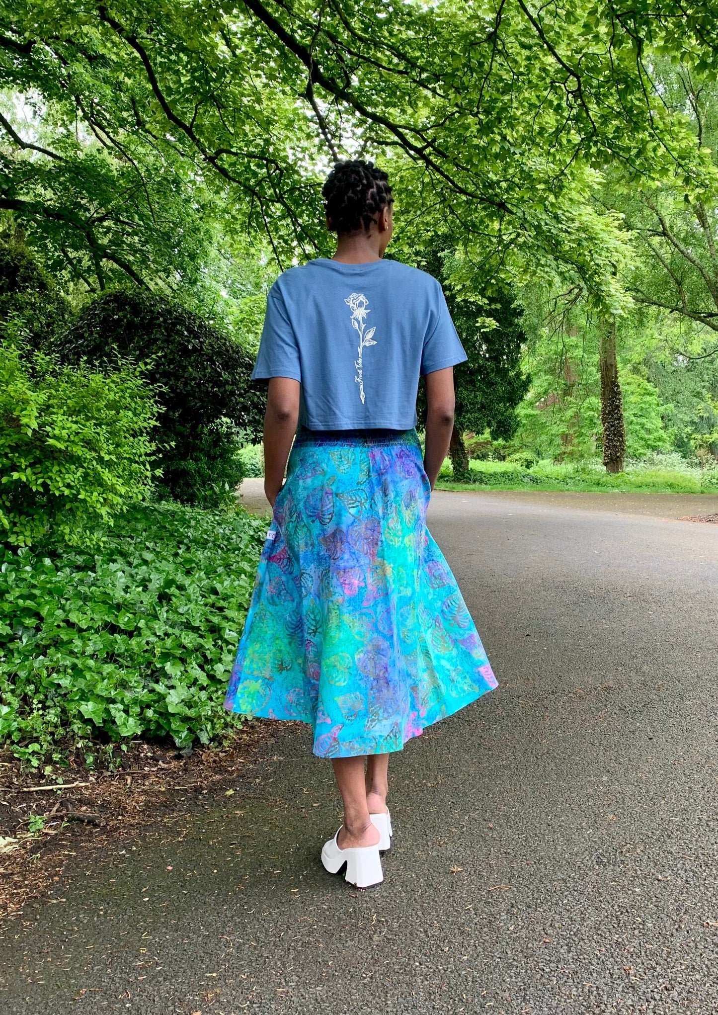 Orchid Midi Skirt With Pockets In Waterside Print