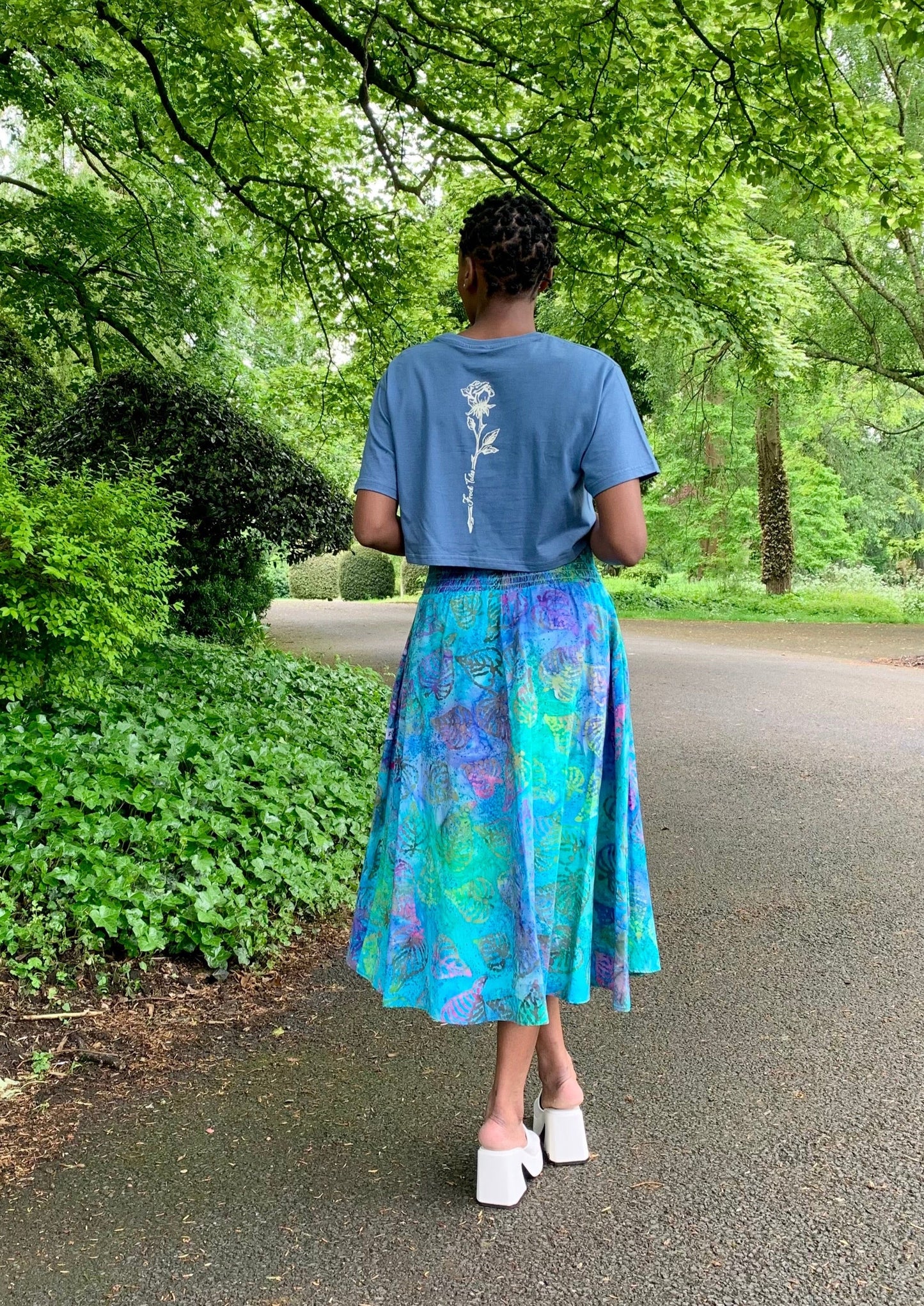 Orchid Midi Skirt With Pockets In Waterside Print