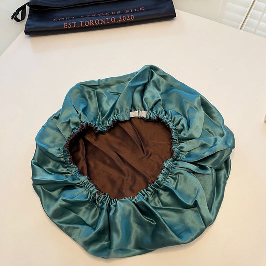 Sample Pure Silk Hair Bonnet Jade and Coffee | Double Layer with Adjustable Elastic | 100% Silk 22 Momme