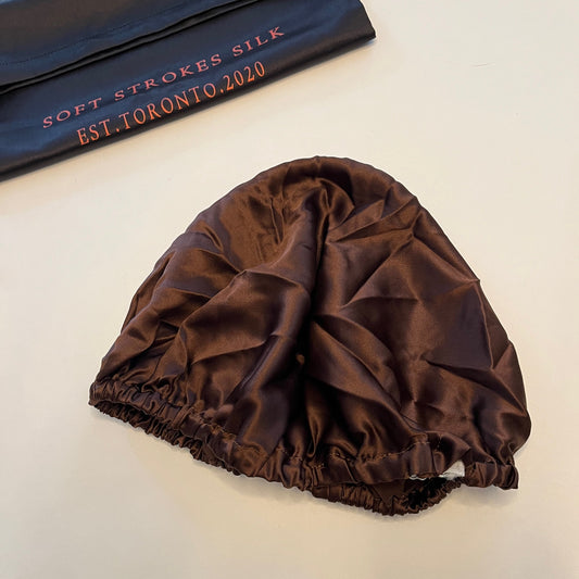 Sample Pure Silk Hair Bonnet Coffee | Single Layer with Adjustable Elastic | 100% Silk 22 Momme