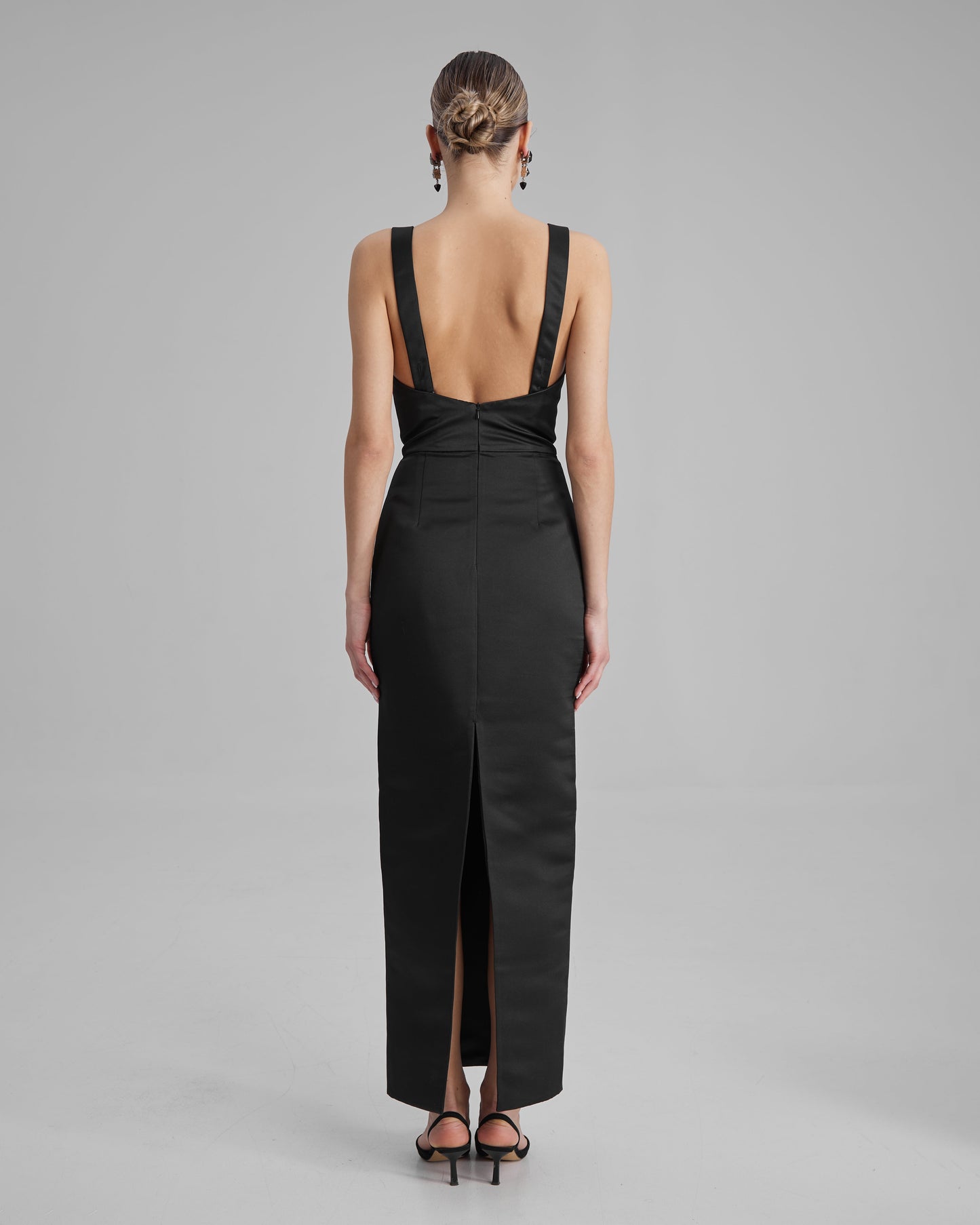 IDA DRESS | square neckline pencil maxi in black