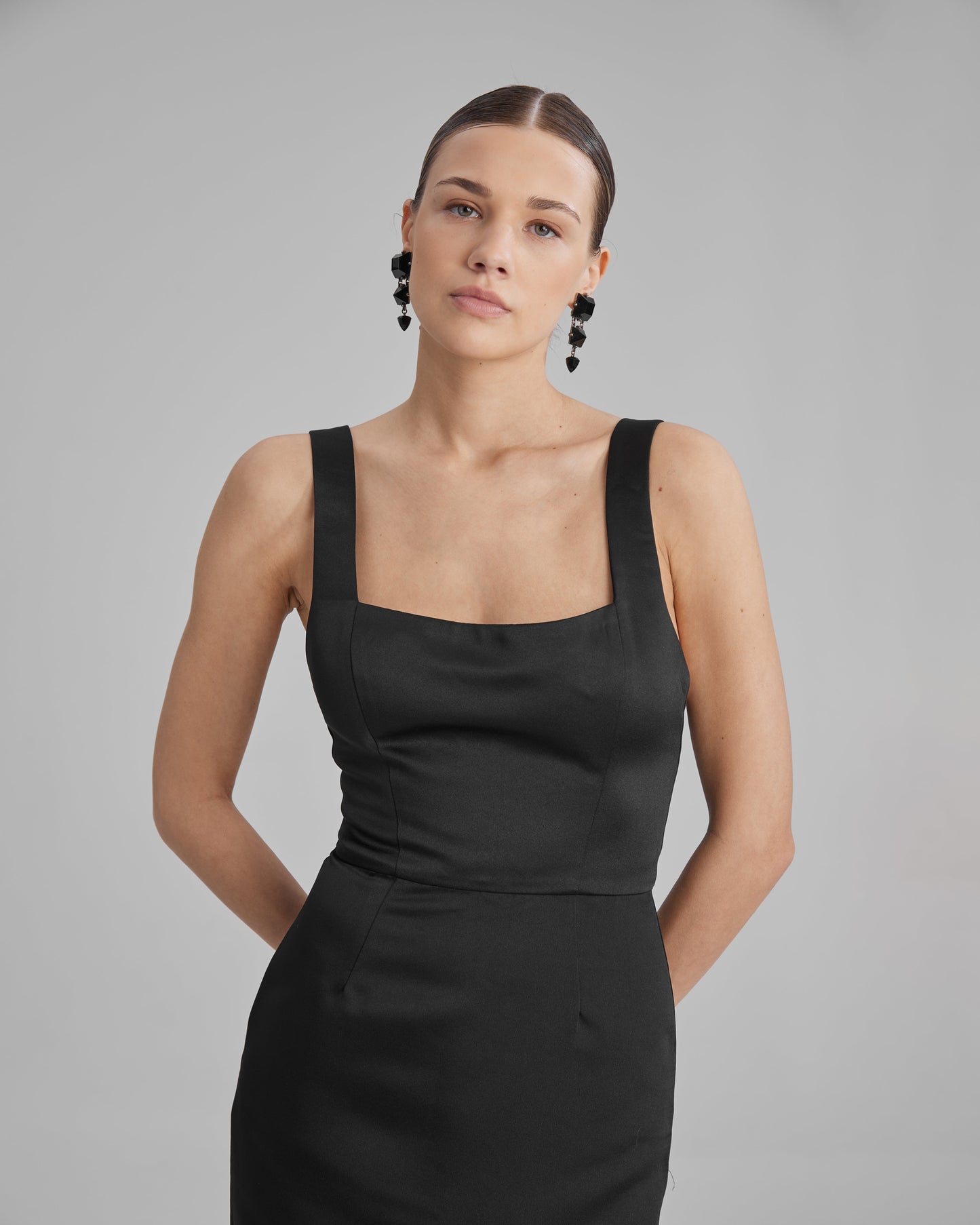 IDA DRESS | square neckline pencil maxi in black