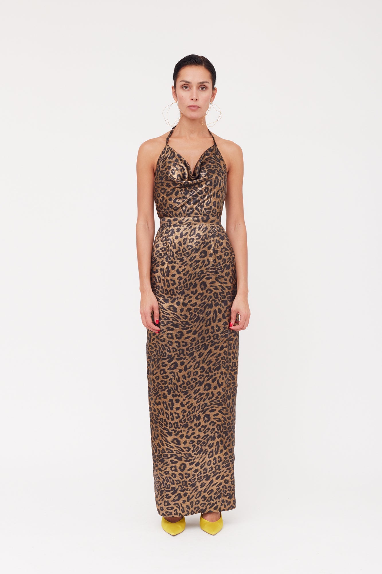 KALEA Animal Leopard Print Maxi Cowl Neck Dress