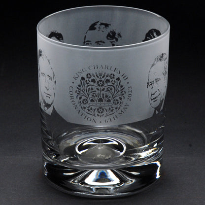 King Charles III Coronation Whiskey Tumbler Glass - Hand Etched/Engraved Gift