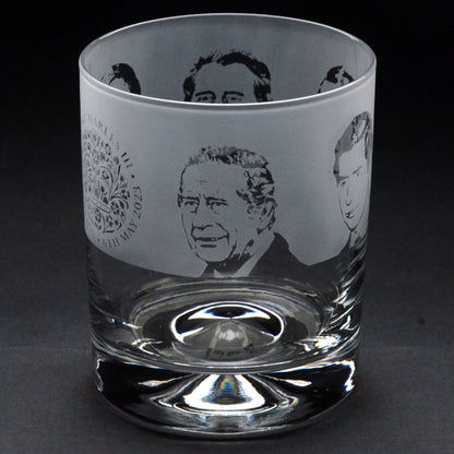 King Charles III Coronation Whiskey Tumbler Glass - Hand Etched/Engraved Gift