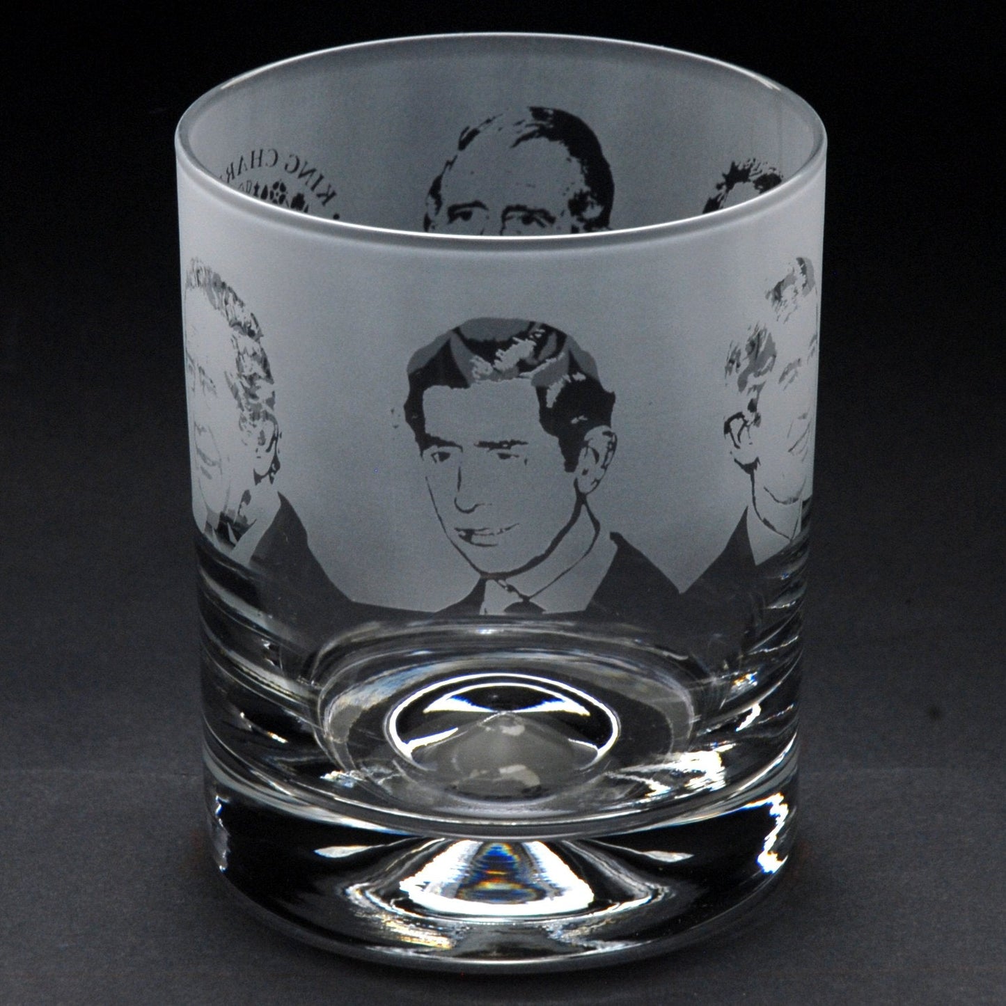 King Charles III Coronation Whiskey Tumbler Glass - Hand Etched/Engraved Gift