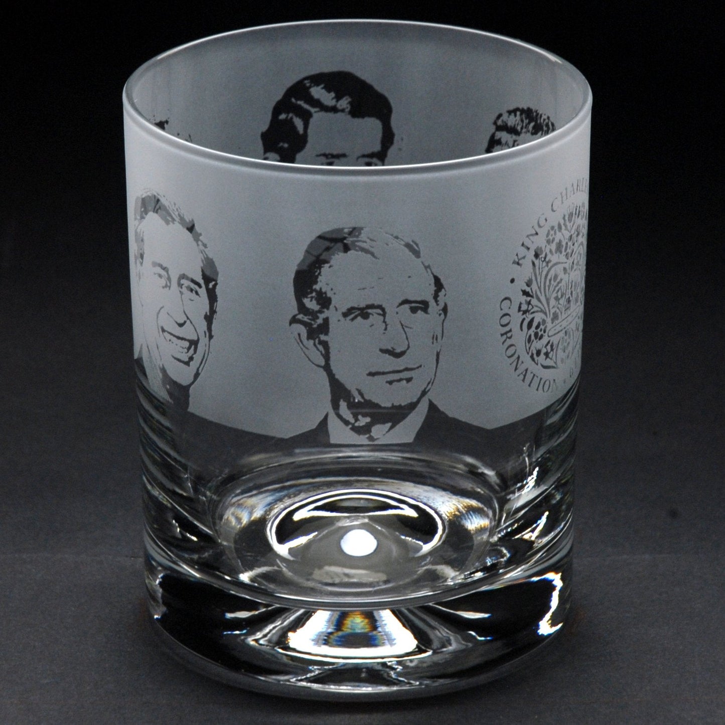 King Charles III Coronation Whiskey Tumbler Glass - Hand Etched/Engraved Gift