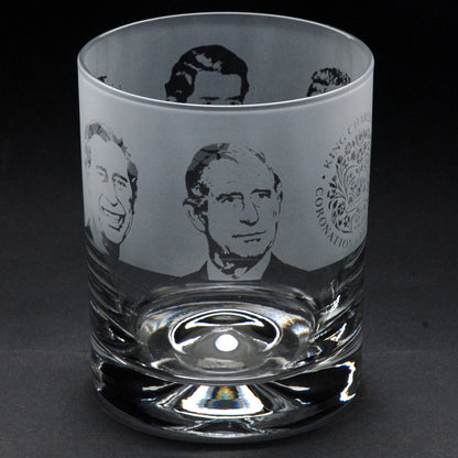 King Charles III Coronation Whiskey Tumbler Glass - Hand Etched/Engraved Gift