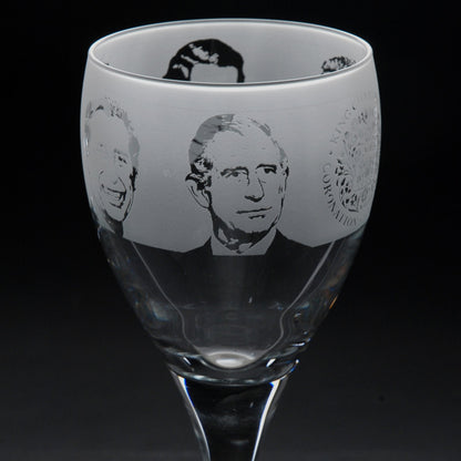 King Charles III Coronation Crystal Wine Glass - Hand Etched/Engraved Gift