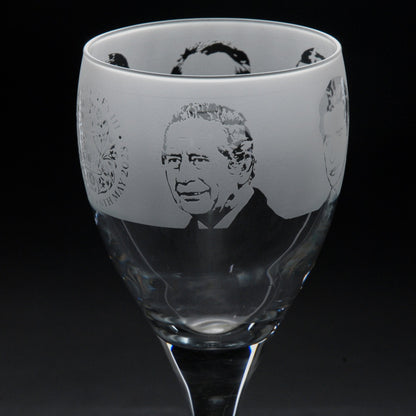 King Charles III Coronation Crystal Wine Glass - Hand Etched/Engraved Gift