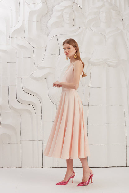 Pastel Pink pleated Midi Dress