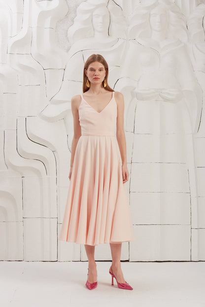 Pastel Pink v neckt Midi Dress