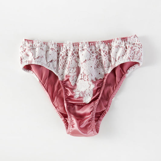 Sample Pure Silk and Lace Bikini Size Small | Begonia Pink | Mulberry Silk Pantie