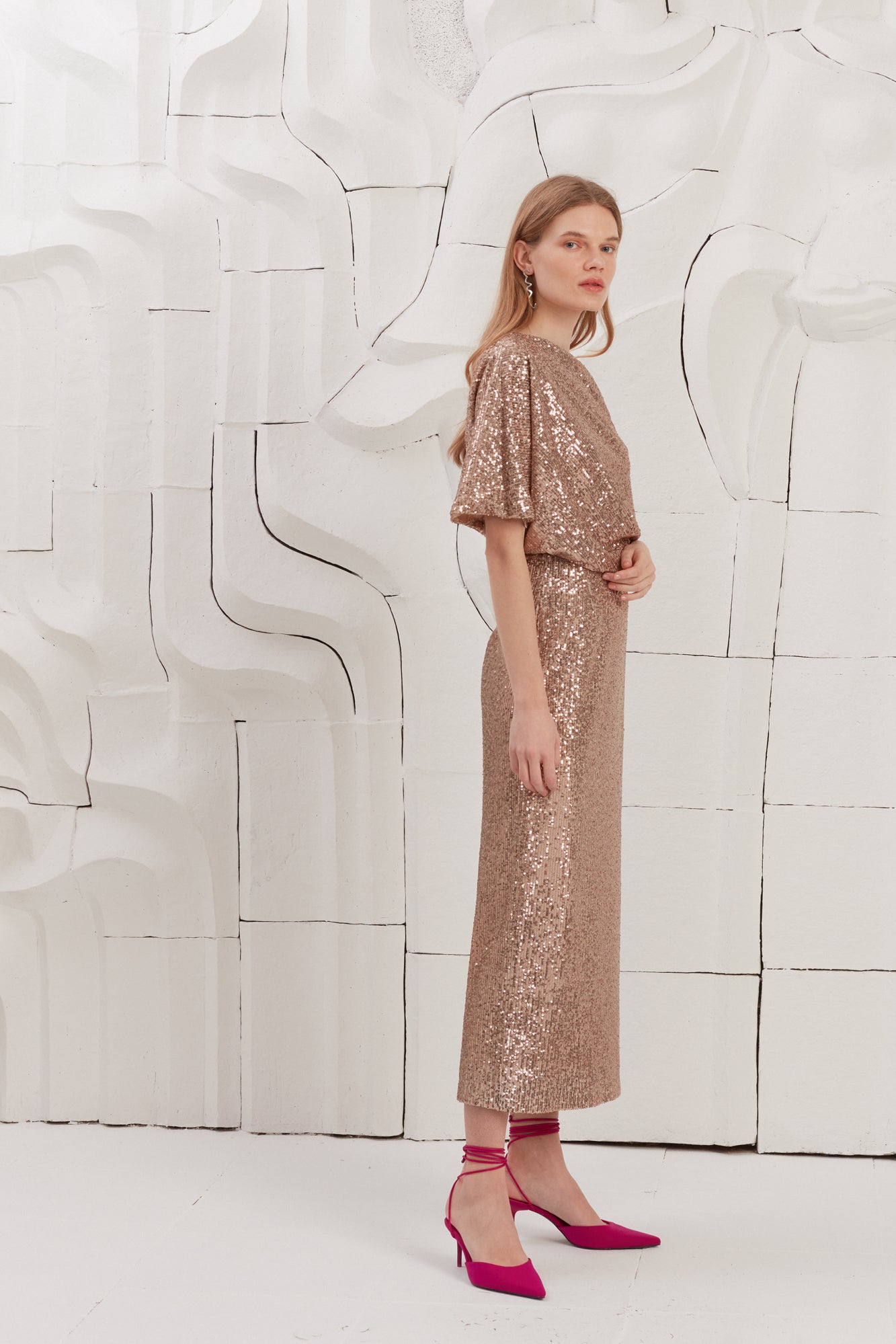 Nude Sequin Evening Dress