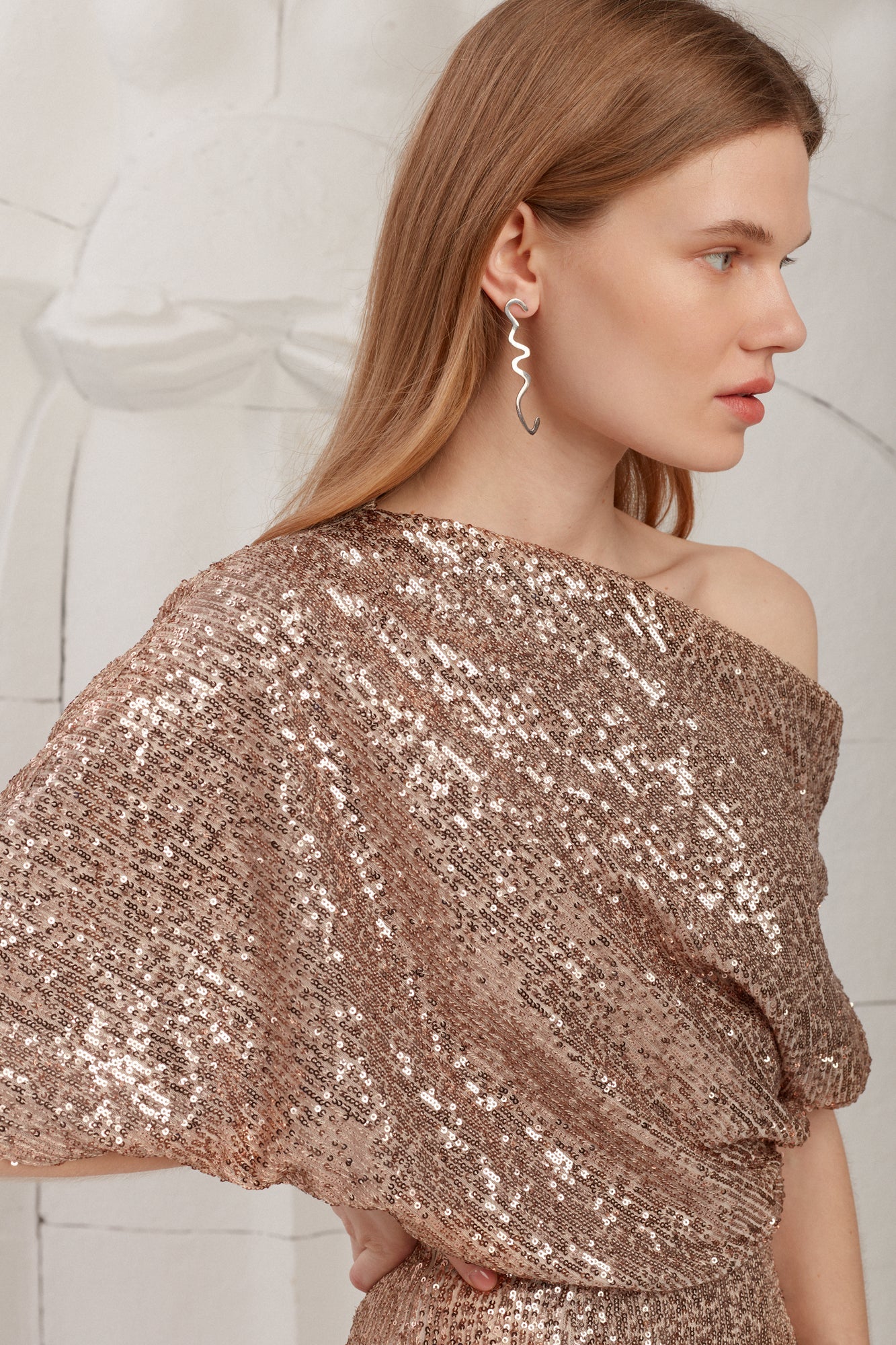 Nude Sequin Asymmetric Dress