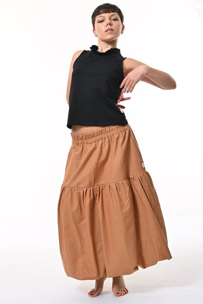 Mylar Puffball Midi Skirt In Biscuit