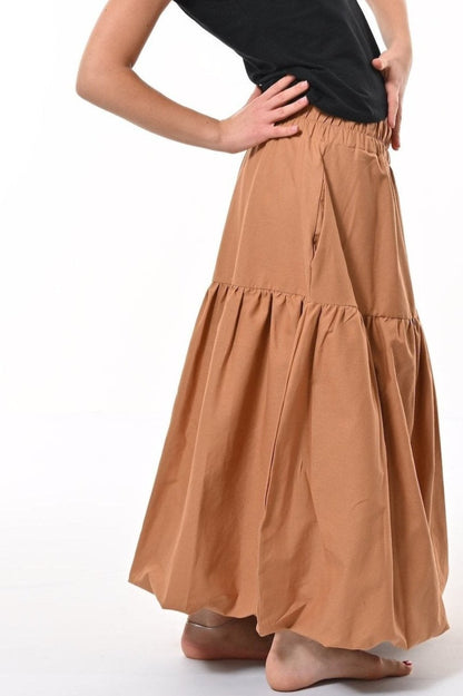 Mylar Puffball Midi Skirt In Biscuit