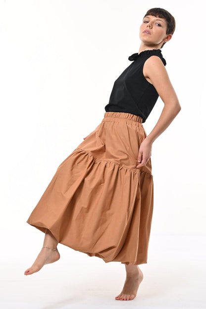 Mylar Puffball Midi Skirt In Biscuit