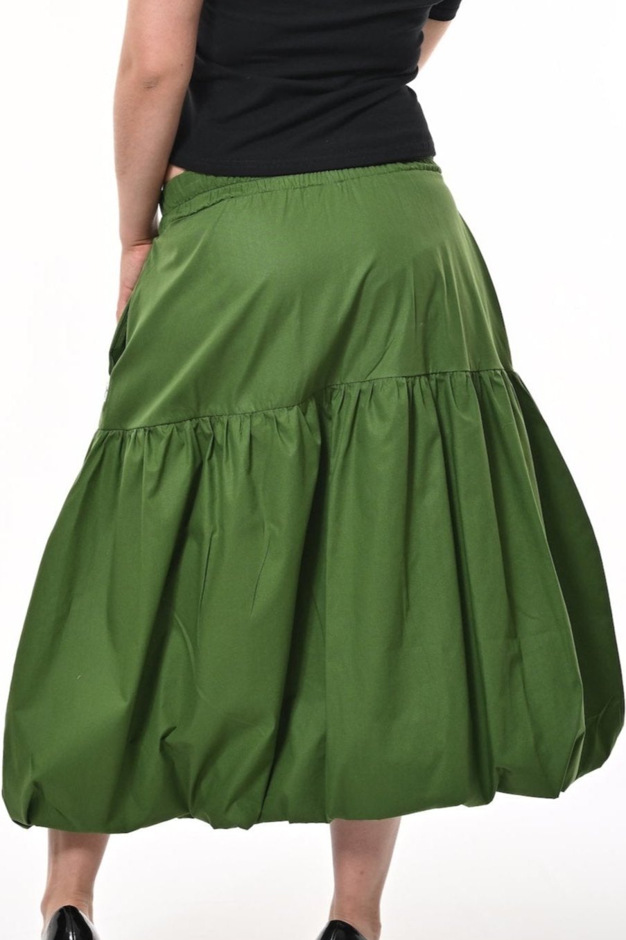 Mylar Puffball Midi Skirt In Green