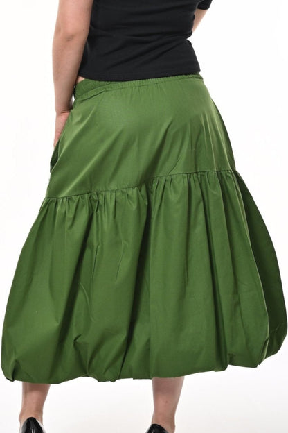 Mylar Puffball Midi Skirt In Green