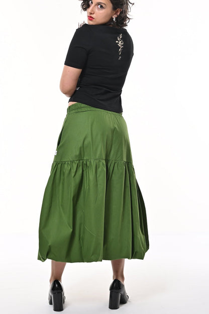 Mylar Puffball Midi Skirt In Green