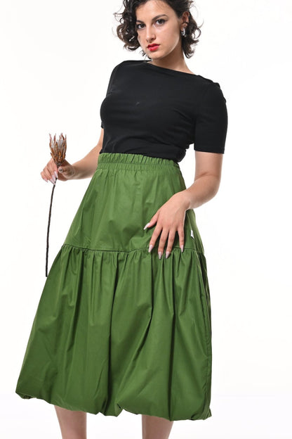 Mylar Puffball Midi Skirt In Green