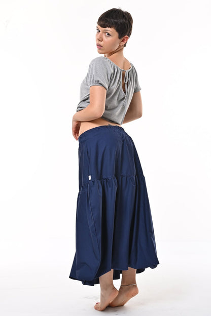 Mylar Puffball Midi Skirt In Navy