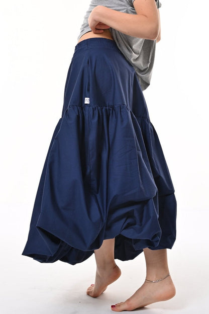 Mylar Puffball Midi Skirt In Navy