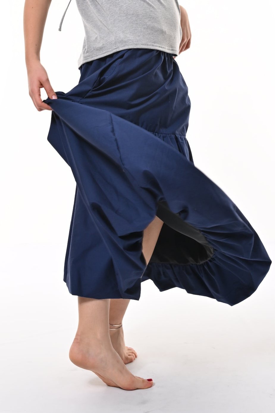 Mylar Puffball Midi Skirt In Navy