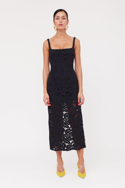 OTILIA Black Lace The Square Scoop Neckline Midi Dress