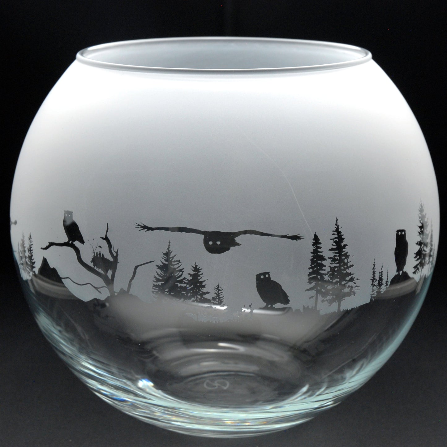 Owl Glass Flora Bowl Vase - Hand Etched/Engraved Gift