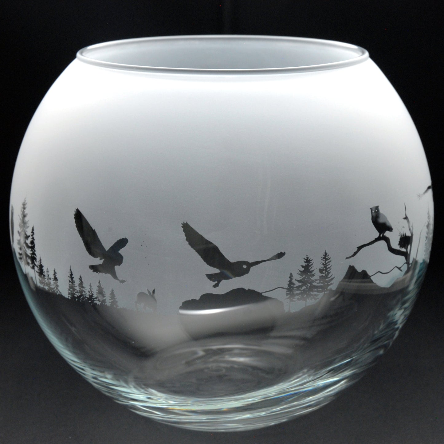 Owl Glass Flora Bowl Vase - Hand Etched/Engraved Gift