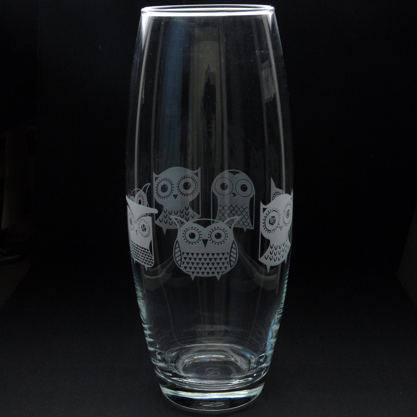 Cartoon Owl Glass Botanica Vase - Hand Etched/Engraved Gift