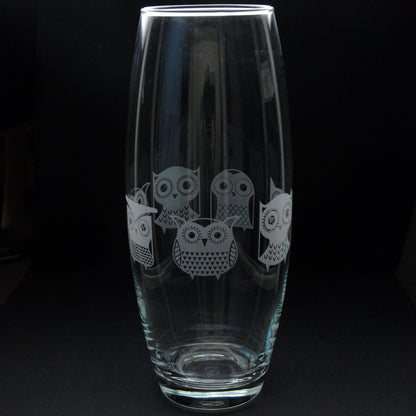 Cartoon Owl Glass Botanica Vase - Hand Etched/Engraved Gift