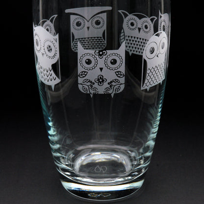 Cartoon Owl Glass Botanica Vase - Hand Etched/Engraved Gift