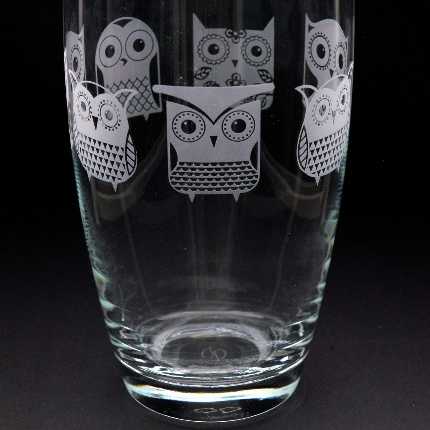 Cartoon Owl Glass Botanica Vase - Hand Etched/Engraved Gift