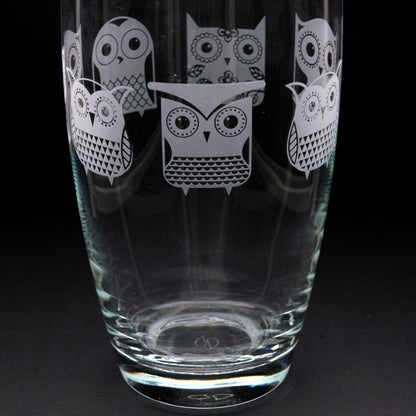 Cartoon Owl Glass Botanica Vase - Hand Etched/Engraved Gift