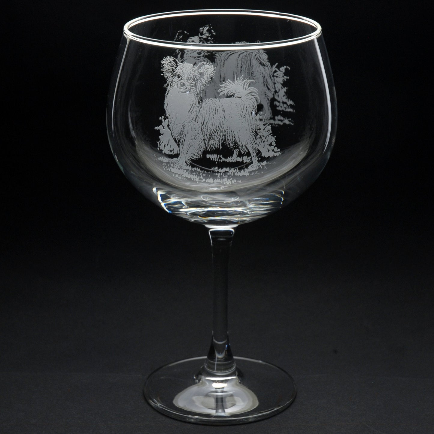 Papillon Dog Gin Cocktail Glass - Hand Etched/Engraved Gift