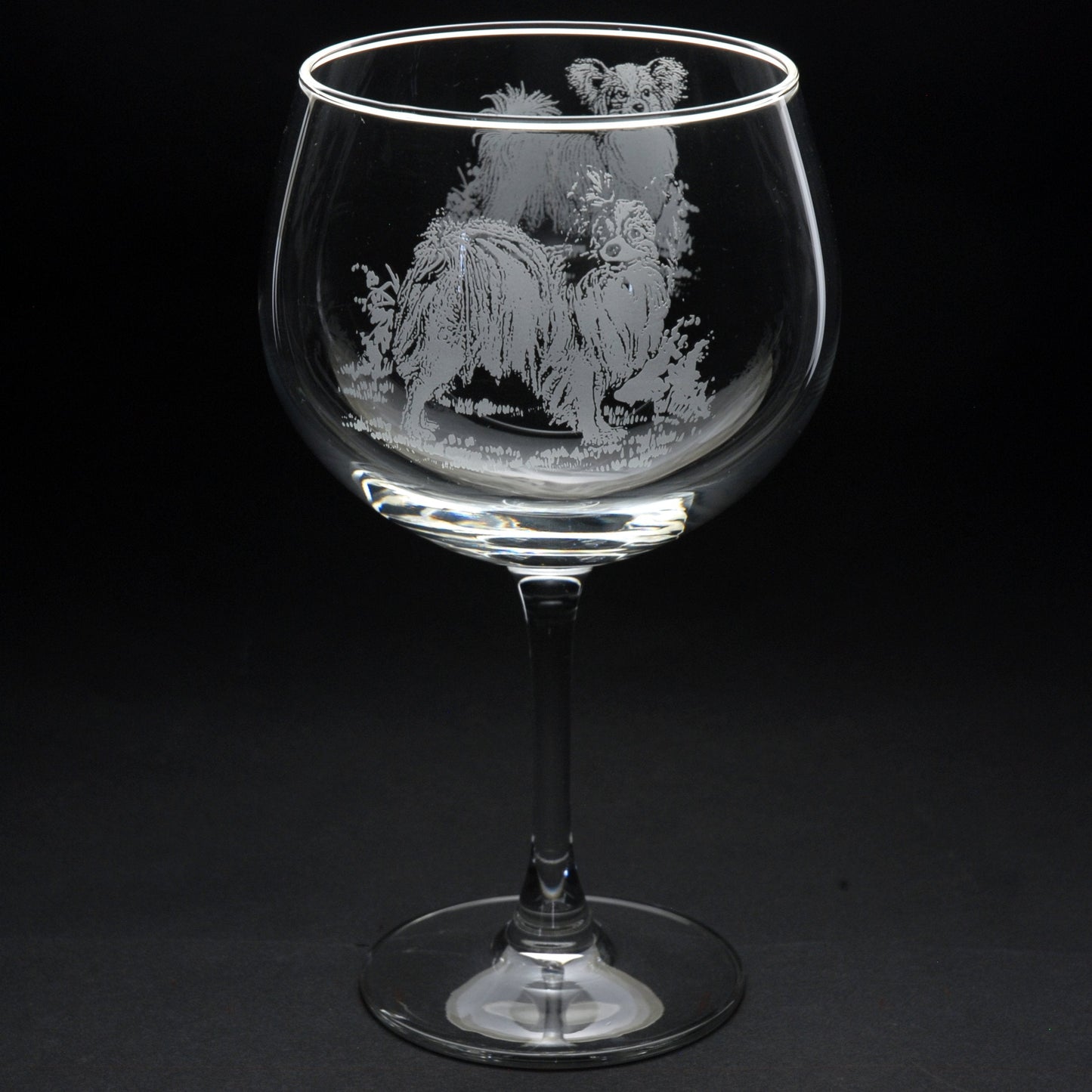 Papillon Dog Gin Cocktail Glass - Hand Etched/Engraved Gift