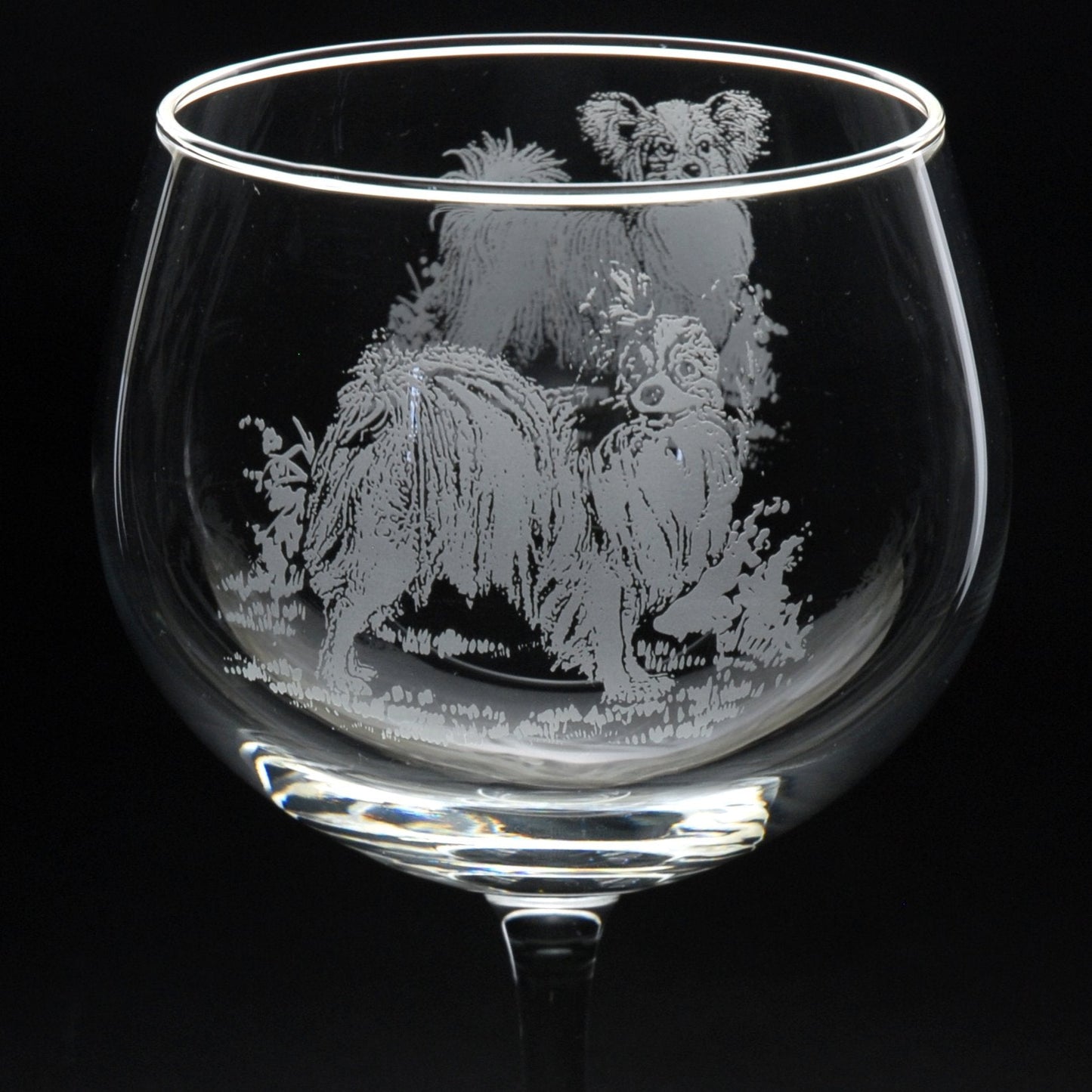 Papillon Dog Gin Cocktail Glass - Hand Etched/Engraved Gift