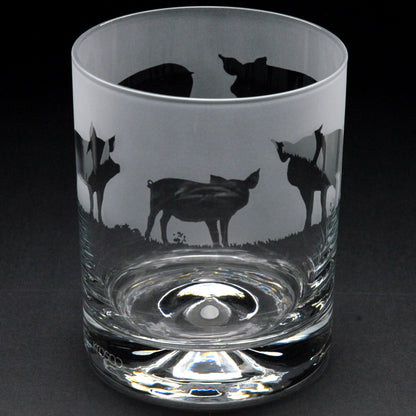 Pig Whiskey Tumbler Glass - Hand Etched/Engraved Gift