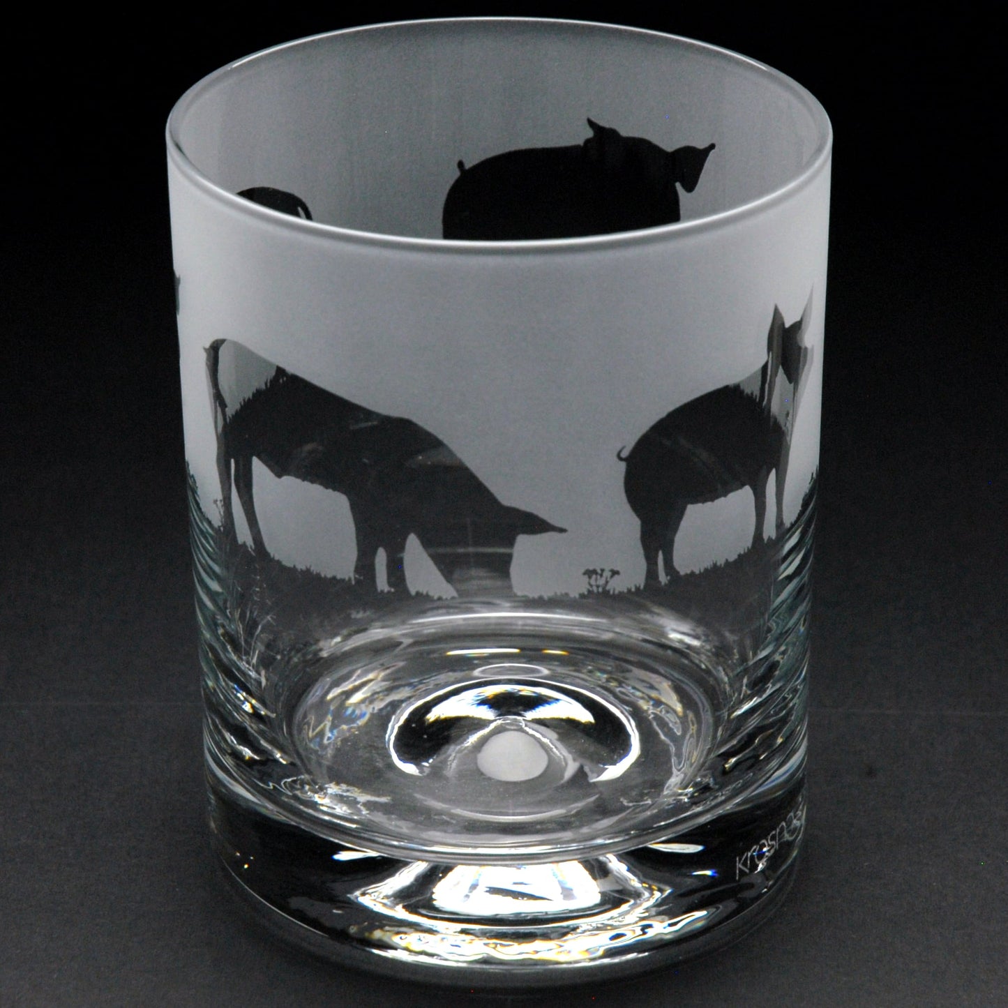 Pig Whiskey Tumbler Glass - Hand Etched/Engraved Gift