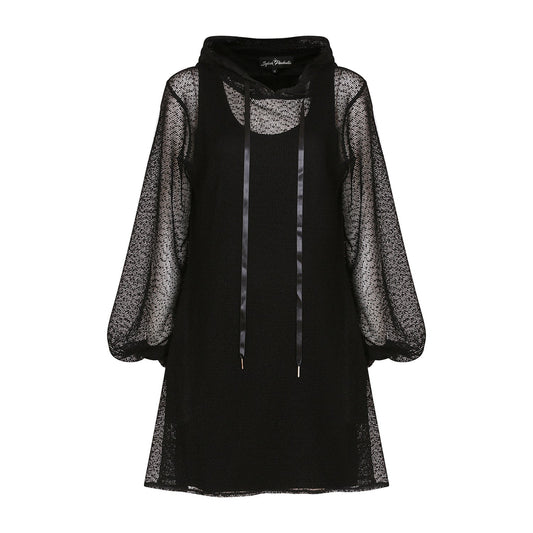 Aphrodite Black Holiday Resort Midi Dress With Hoodie Inclusive Plus Size Short Version