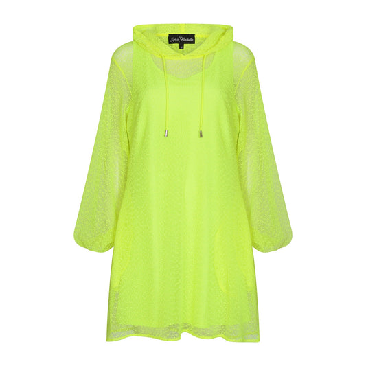Aphrodite Neon Lime Holiday Resort Midi Dress With Hoodie Inclusive Plus Size Short Version