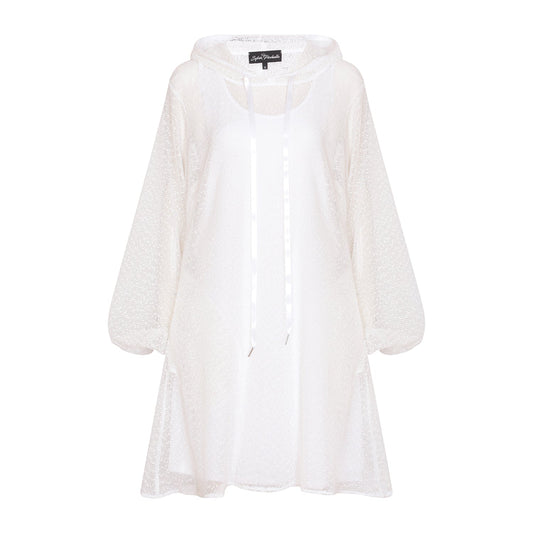 Aphrodite White Holiday Resort Midi Dress With Hoodie Inclusive Plus Size Short Version