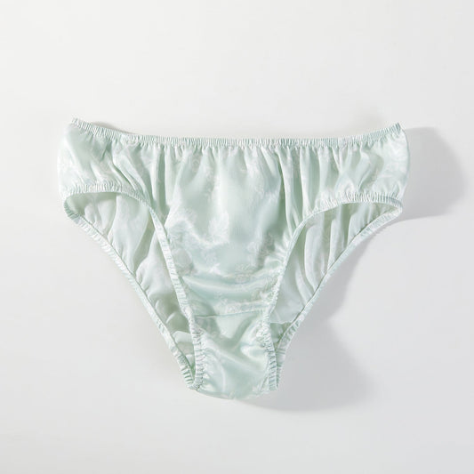 Sample Pure Silk Bikini Size S | Green Floral Print | Mulberry Silk Pantie