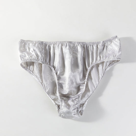 Sample Pure Silk Bikini Size S, M and L | Silver Floral Print | Mulberry Silk Pantie