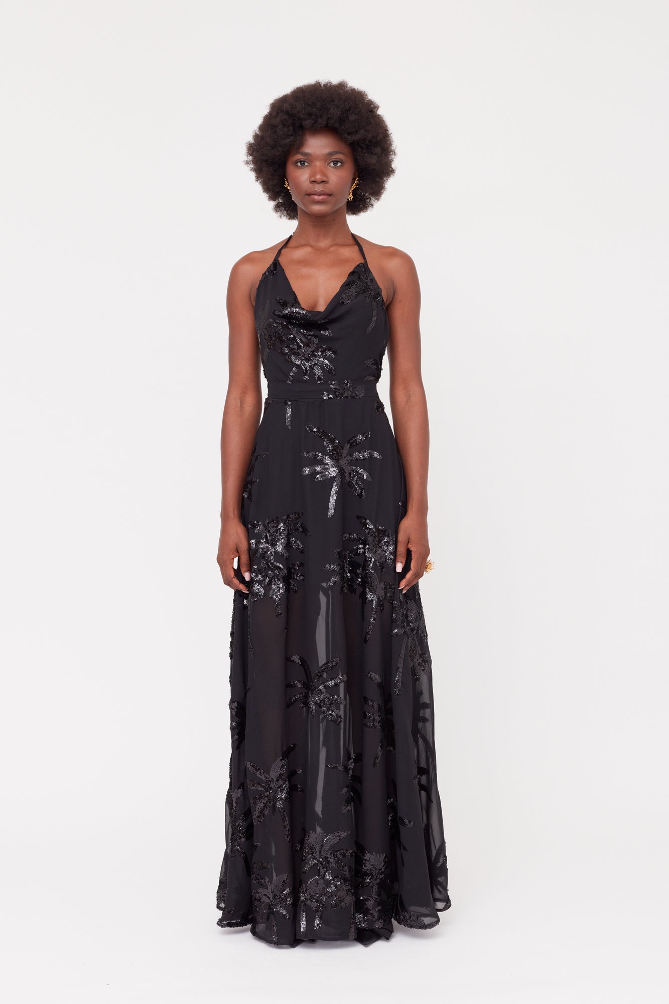 ROJA Black Evening Gown From Chiffon Sequin Embroidered