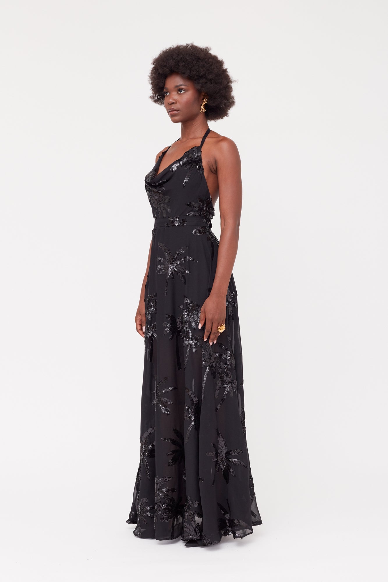 ROJA Black Evening Gown From Chiffon Sequin Embroidered