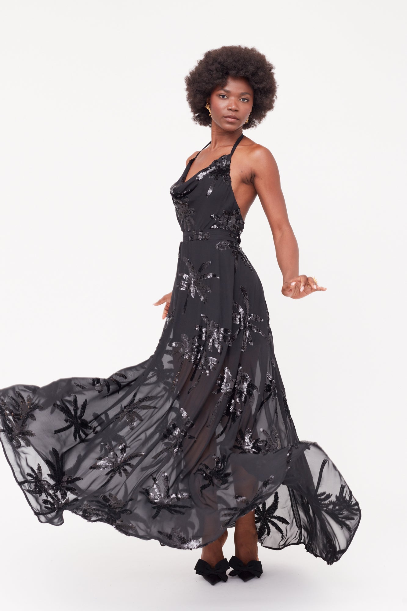 ROJA Black Evening Gown From Chiffon Sequin Embroidered